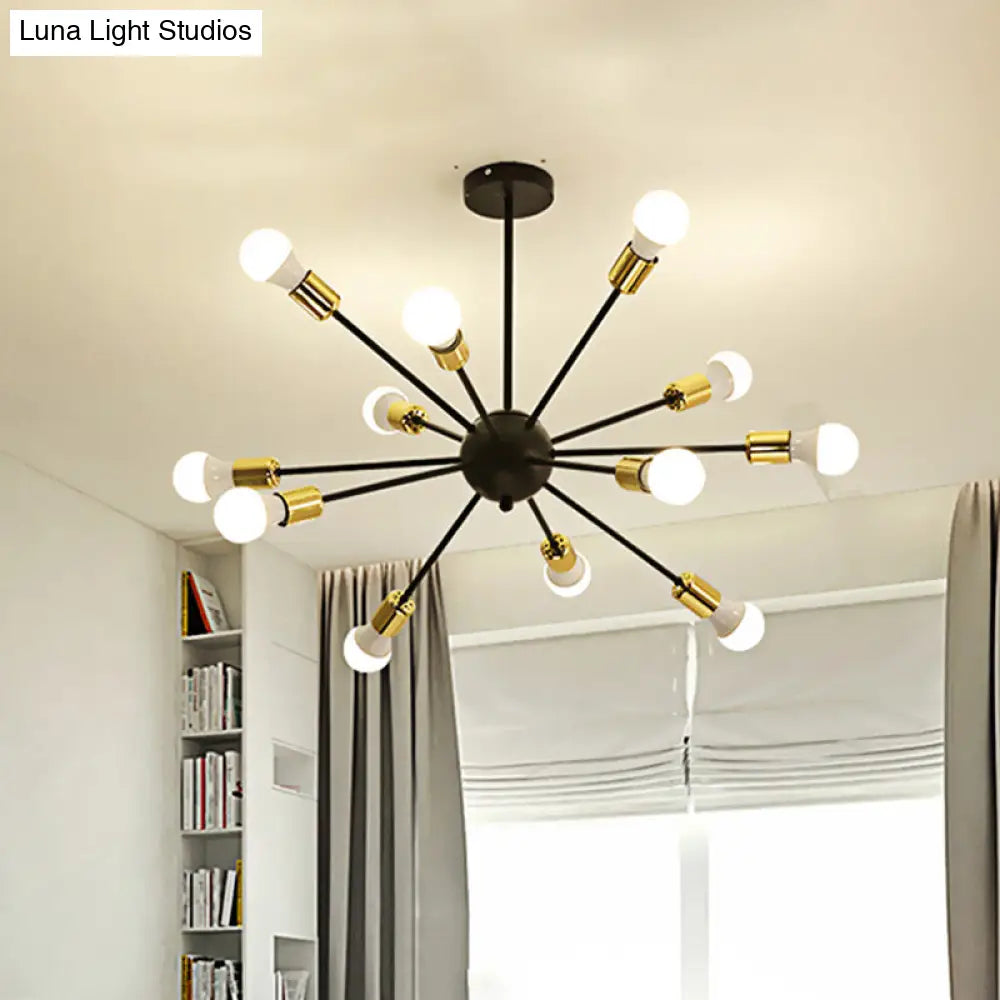 DecorBites™ DecorBites™ Industrial Style Sputnik Semi Flush Mount Ceiling Light Fixture - 12-Lights, Black Finish