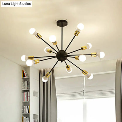 DecorBites™ DecorBites™ Industrial Style Sputnik Semi Flush Mount Ceiling Light Fixture - 12-Lights, Black Finish