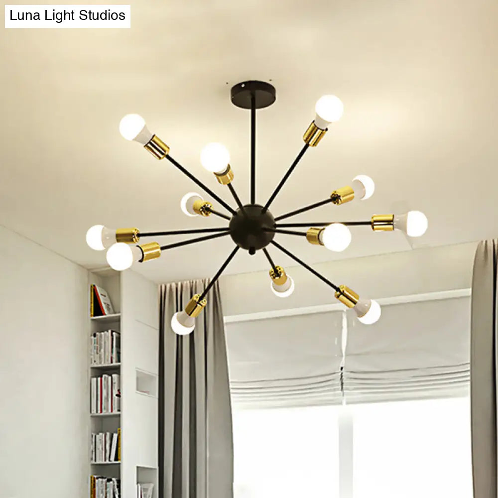 DecorBites™ DecorBites™ Industrial Style Sputnik Semi Flush Mount Ceiling Light Fixture - 12-Lights, Black Finish