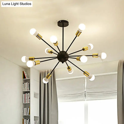 DecorBites™ DecorBites™ Industrial Style Sputnik Semi Flush Mount Ceiling Light Fixture - 12-Lights, Black Finish