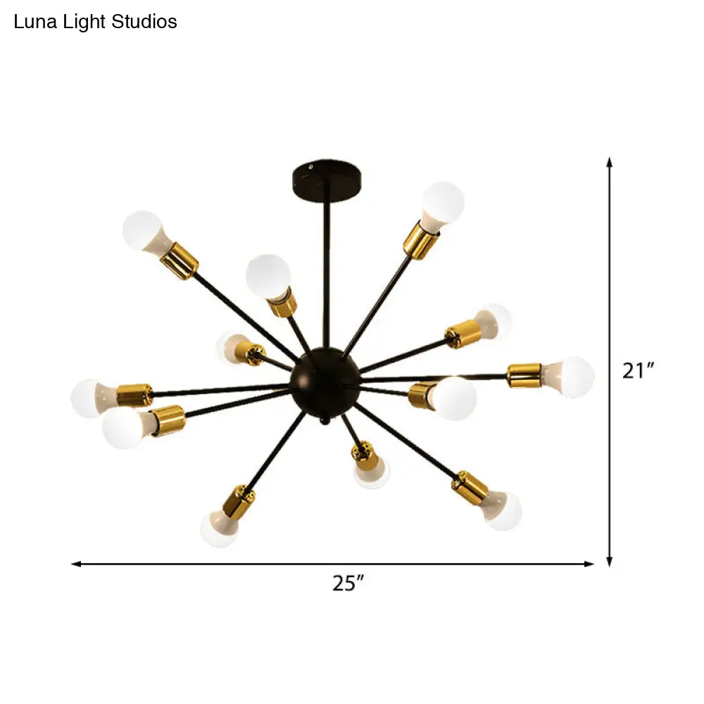 DecorBites™ DecorBites™ Industrial Style Sputnik Semi Flush Mount Ceiling Light Fixture - 12-Lights, Black Finish
