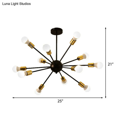 DecorBites™ DecorBites™ Industrial Style Sputnik Semi Flush Mount Ceiling Light Fixture - 12-Lights, Black Finish