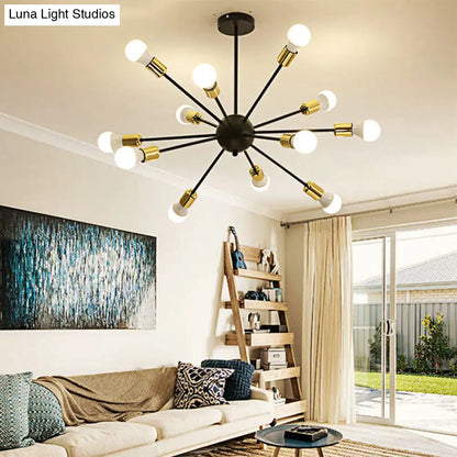 DecorBites™ DecorBites™ Industrial Style Sputnik Semi Flush Mount Ceiling Light Fixture - 12-Lights, Black Finish