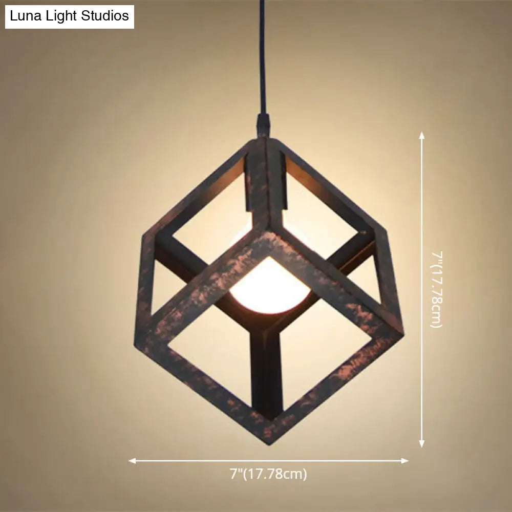 Industrial Style Square Cage Ceiling Light for Bars - Creative Metallic Hanging Fixture with 1 Light