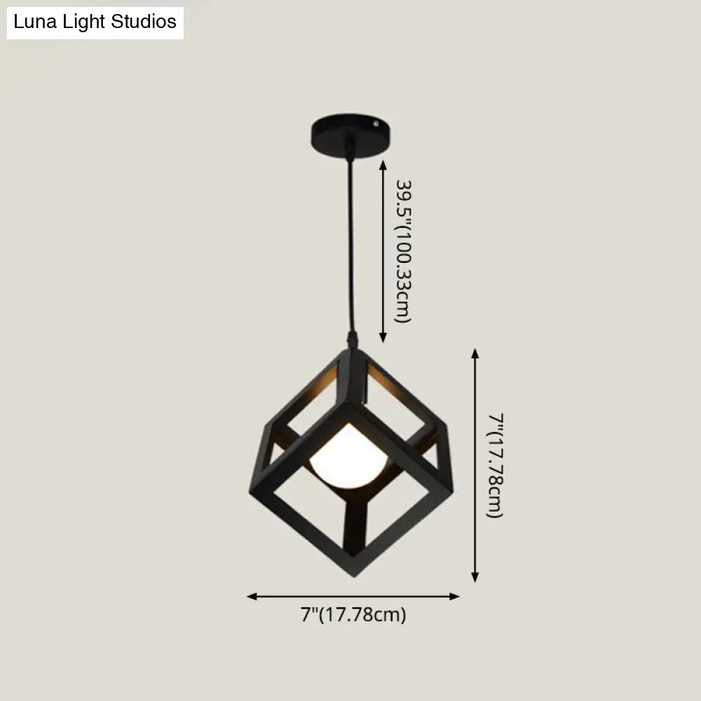 Industrial Style Square Cage Ceiling Light for Bars - Creative Metallic Hanging Fixture with 1 Light