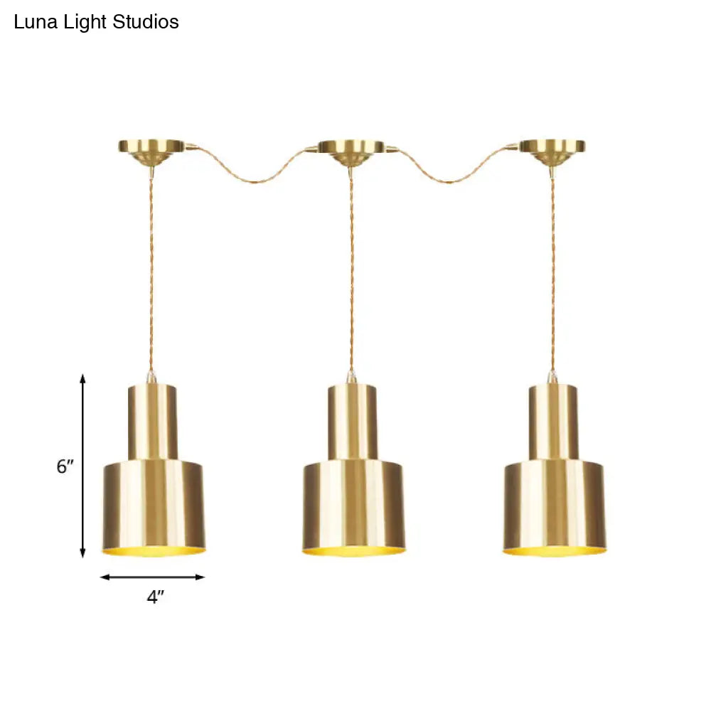 Industrial-Style Tandem Ceiling Pendant Lamp with Metal Gold Finish (3/5/7 Heads)