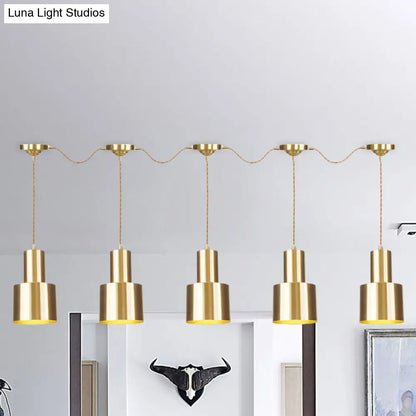 Industrial-Style Tandem Ceiling Pendant Lamp with Metal Gold Finish (3/5/7 Heads)