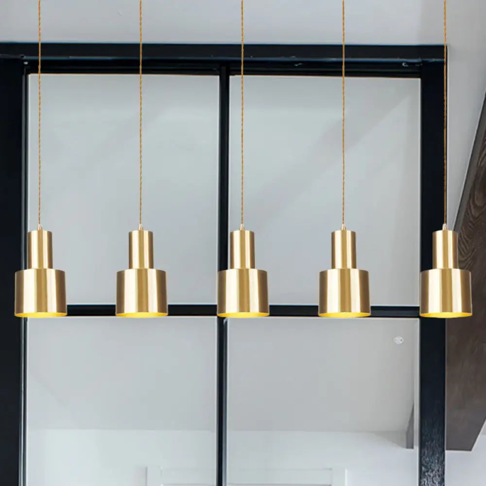 Industrial-Style Tandem Ceiling Pendant Lamp with Metal Gold Finish (3/5/7 Heads)