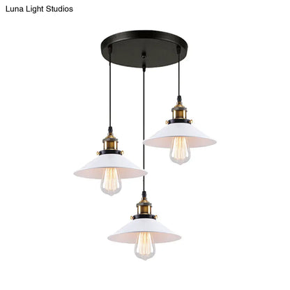 Industrial Style White Conic Ceiling Pendant with Metallic Finish - 3 Heads Indoor Hanging Light