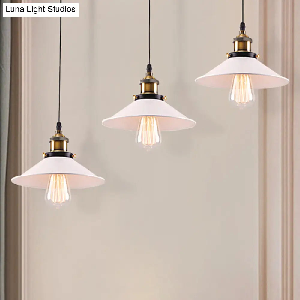 Industrial Style White Conic Ceiling Pendant with Metallic Finish - 3 Heads Indoor Hanging Light