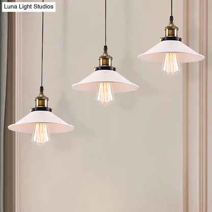 Industrial Style White Conic Ceiling Pendant with Metallic Finish - 3 Heads Indoor Hanging Light