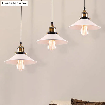 Industrial Style White Conic Ceiling Pendant with Metallic Finish - 3 Heads Indoor Hanging Light