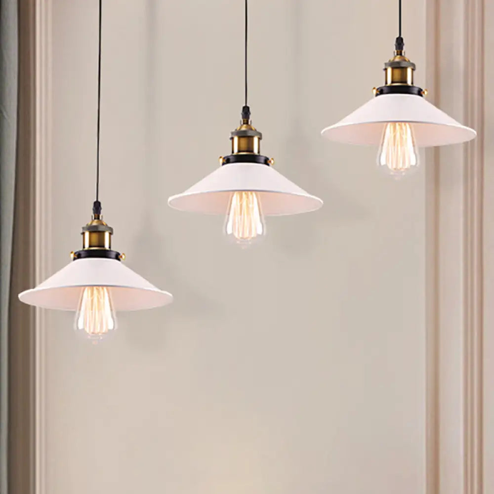 Industrial Style White Conic Ceiling Pendant with Metallic Finish - 3 Heads Indoor Hanging Light