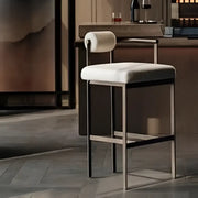Modern industrial style bar chair with sleek metallic frame and plush white upholstered seat for dining room decorbites industrial style