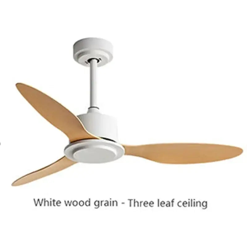 Industrial style ceiling fan with white wood grain and three light brown wooden blades with remote control for bedroom