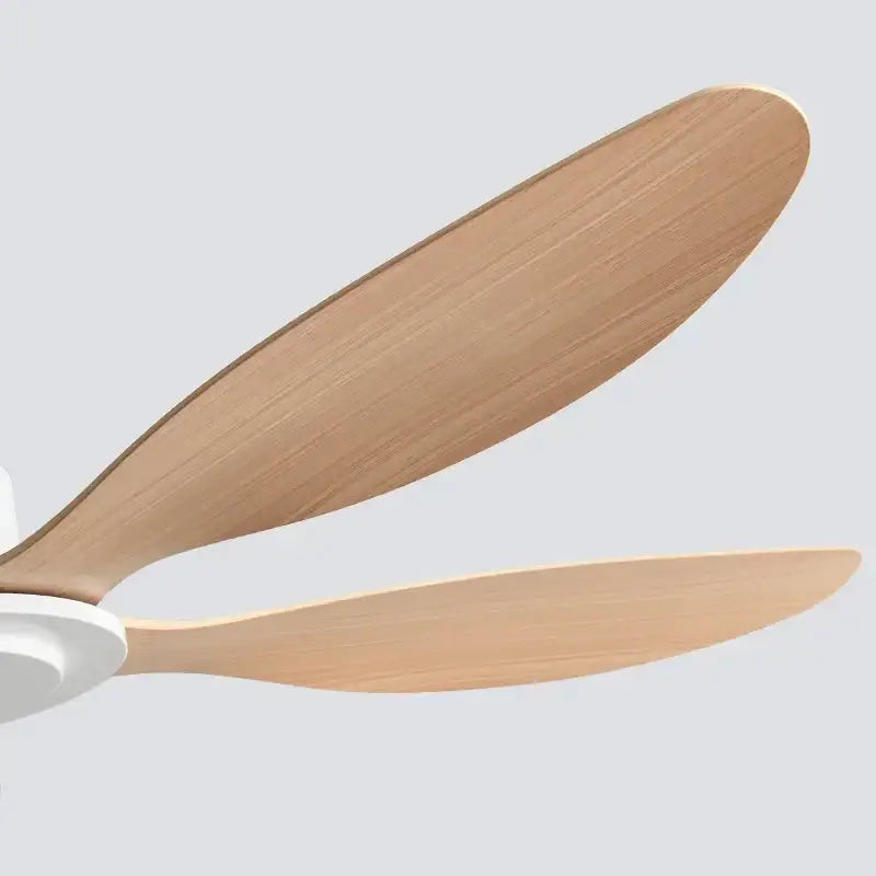Industrial style ceiling fan with remote control featuring light-colored wooden blades and a smooth natural grain finish