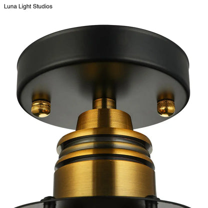 DecorBites™ DecorBites™ Industrial Style Wire Guard Ceiling Light - Metallic Semi Flush Brass/Antique Brass - Hallway Lighting