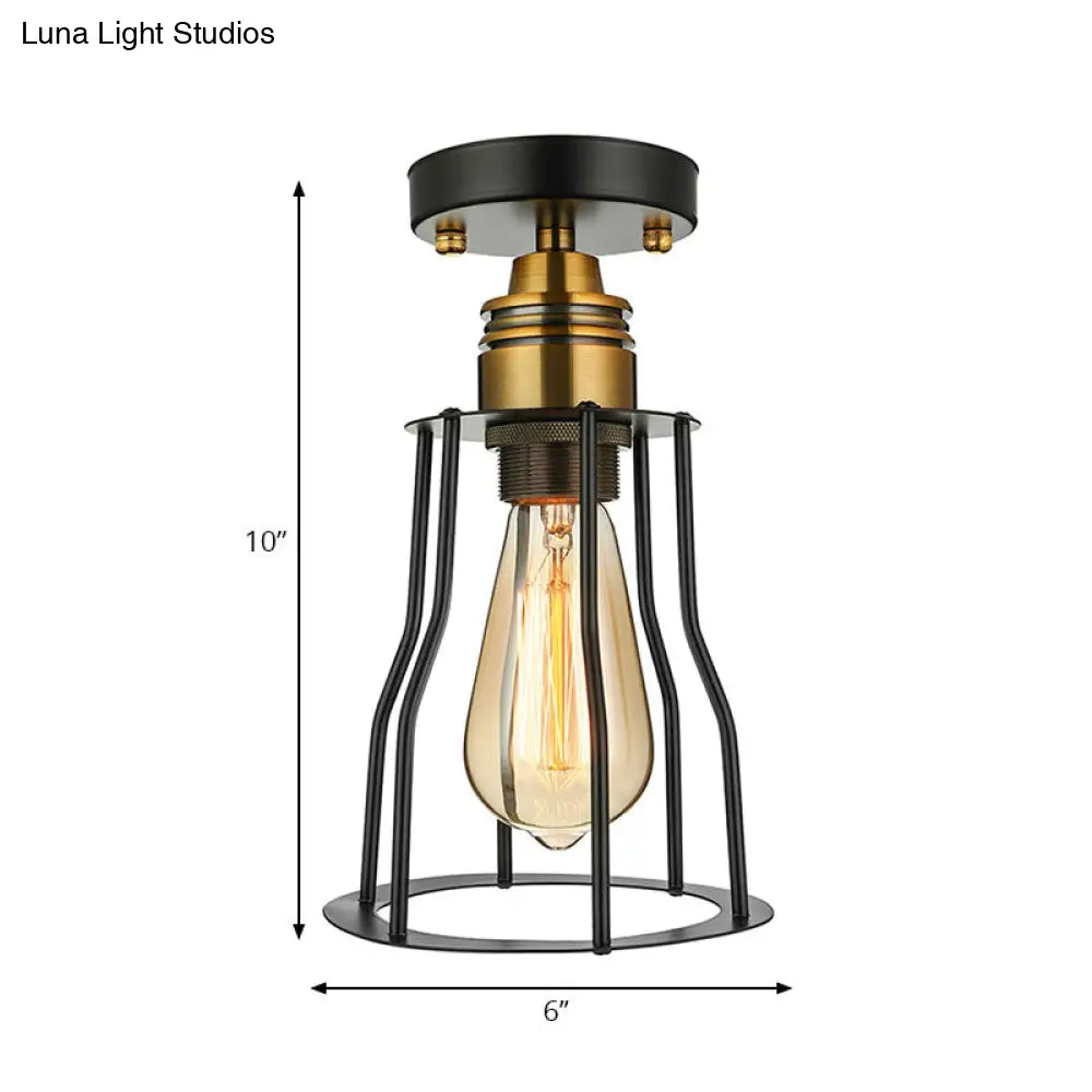 DecorBites™ DecorBites™ Industrial Style Wire Guard Ceiling Light - Metallic Semi Flush Brass/Antique Brass - Hallway Lighting