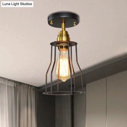 DecorBites™ DecorBites™ Industrial Style Wire Guard Ceiling Light - Metallic Semi Flush Brass/Antique Brass - Hallway Lighting