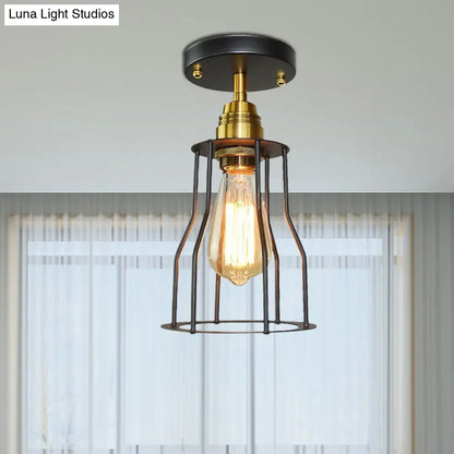 DecorBites™ DecorBites™ Industrial Style Wire Guard Ceiling Light - Metallic Semi Flush Brass/Antique Brass - Hallway Lighting