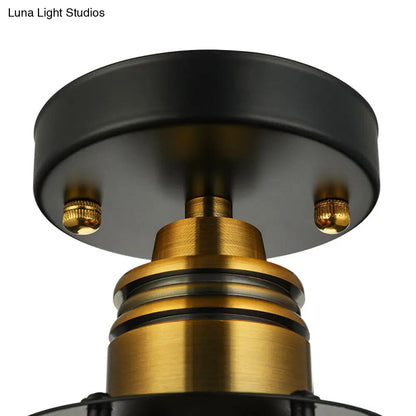 DecorBites™ DecorBites™ Industrial Style Wire Guard Ceiling Light - Metallic Semi Flush Brass/Antique Brass - Hallway Lighting