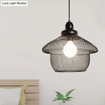 Industrial Style Wire Mesh Metal Pendant Light - Matte Black/Copper