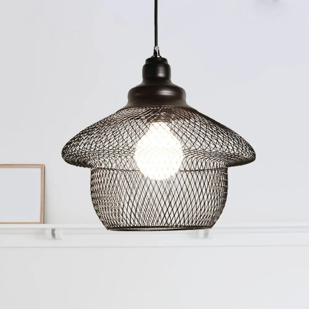 Industrial Style Wire Mesh Metal Pendant Light - Matte Black/Copper