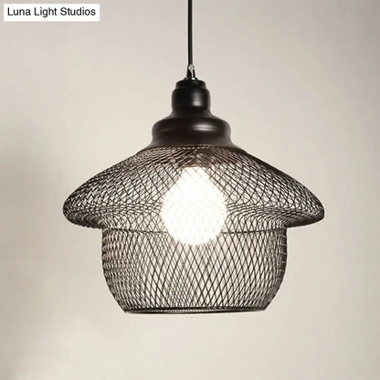 Industrial Style Wire Mesh Metal Pendant Light - Matte Black/Copper