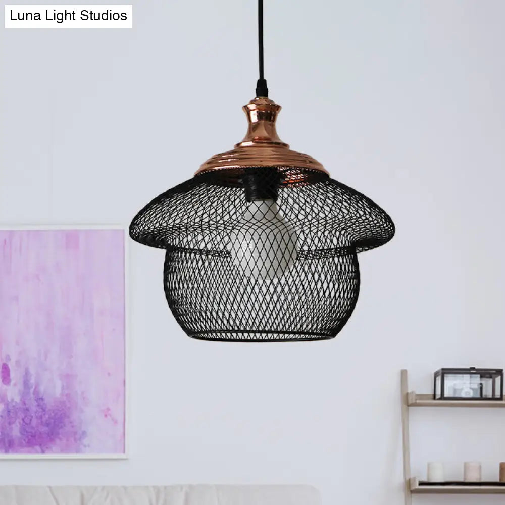 Industrial Style Wire Mesh Metal Pendant Light - Matte Black/Copper