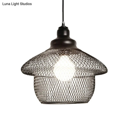 Industrial Style Wire Mesh Metal Pendant Light - Matte Black/Copper