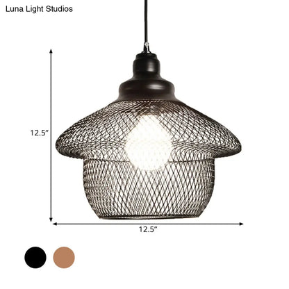 Industrial Style Wire Mesh Metal Pendant Light - Matte Black/Copper