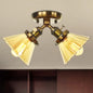 Industrial Stylish Bedroom Semi Mount Lighting with Cone Shade, Amber/Clear Glass - 2 Heads, Black/Bronze Ceiling Flush Mount