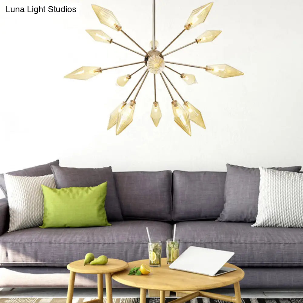 Lámpara de araña industrial con forma de diamante - 9/12/15 luces, para interiores, con cristal ámbar/transparente