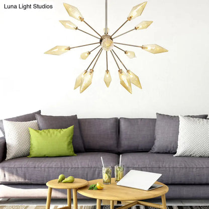 Lámpara de araña industrial con forma de diamante - 9/12/15 luces, para interiores, con cristal ámbar/transparente