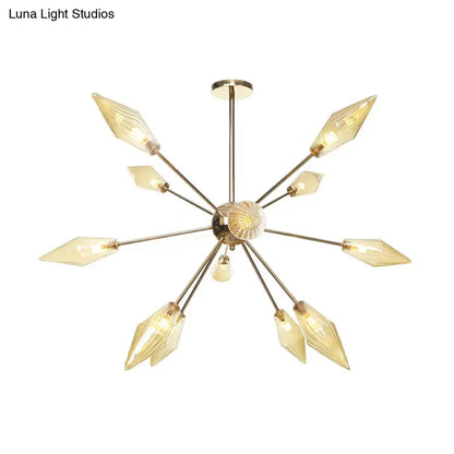 Lámpara de araña industrial con forma de diamante - 9/12/15 luces, para interiores, con cristal ámbar/transparente