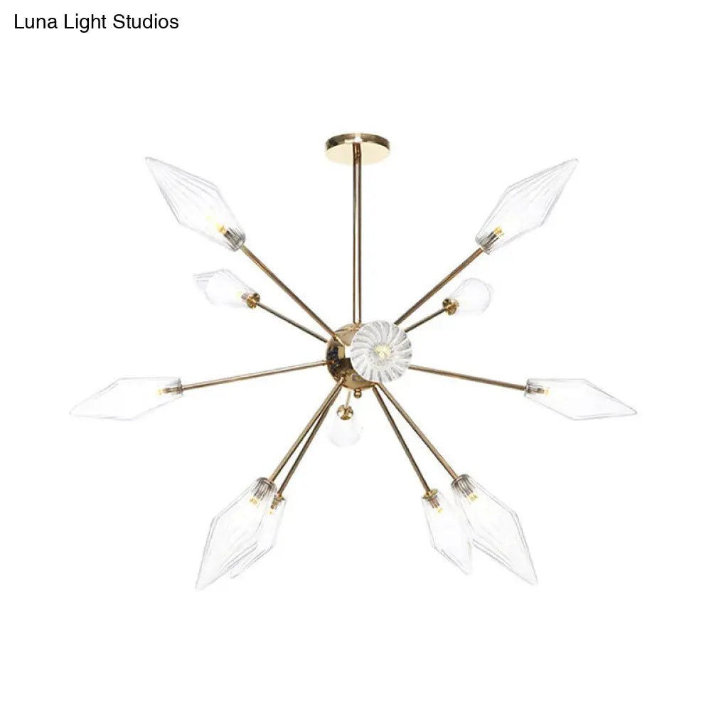 Lámpara de araña industrial con forma de diamante - 9/12/15 luces, para interiores, con cristal ámbar/transparente