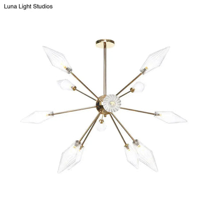 Lámpara de araña industrial con forma de diamante - 9/12/15 luces, para interiores, con cristal ámbar/transparente