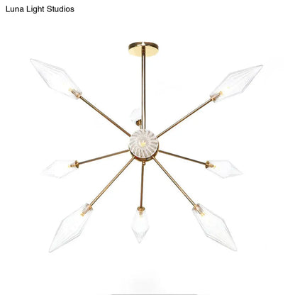 Lámpara de araña industrial con forma de diamante - 9/12/15 luces, para interiores, con cristal ámbar/transparente