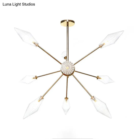 Industrial Stylish Diamond Shape Chandelier Light - 9/12/15-Head Indoor Hanging Fixture with Amber/Clear Glass