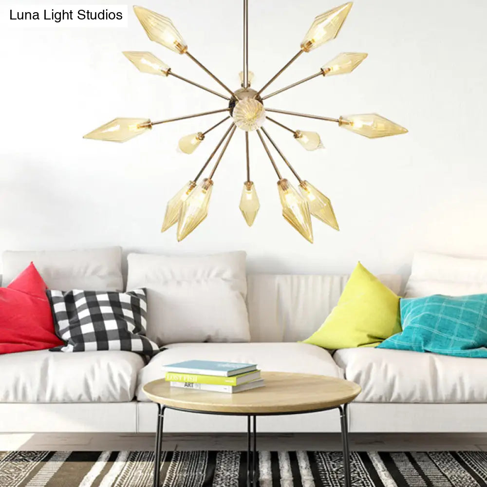 Lámpara de araña industrial con forma de diamante - 9/12/15 luces, para interiores, con cristal ámbar/transparente
