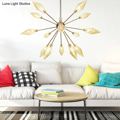 Lámpara de araña industrial con forma de diamante - 9/12/15 luces, para interiores, con cristal ámbar/transparente