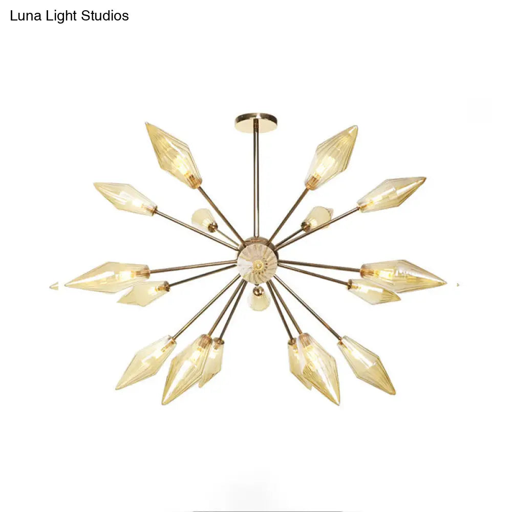 Lámpara de araña industrial con forma de diamante - 9/12/15 luces, para interiores, con cristal ámbar/transparente