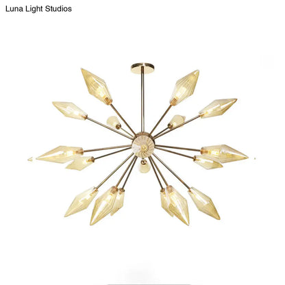 Lámpara de araña industrial con forma de diamante - 9/12/15 luces, para interiores, con cristal ámbar/transparente