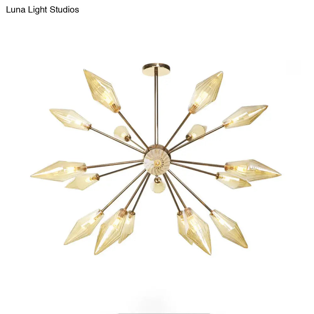 Lámpara de araña industrial con forma de diamante - 9/12/15 luces, para interiores, con cristal ámbar/transparente