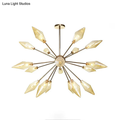 Lámpara de araña industrial con forma de diamante - 9/12/15 luces, para interiores, con cristal ámbar/transparente
