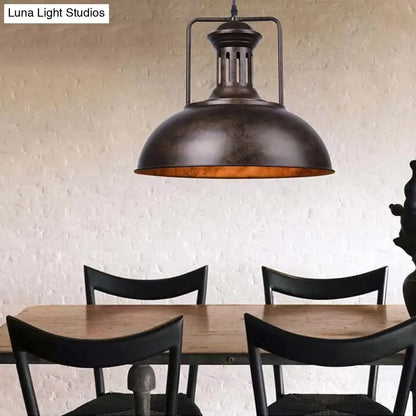 Industrial Stylish Domed Pendant Light in Aged Silver - 13"/16" Wide - Ideal for Dining Room