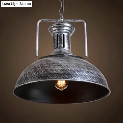 Industrial Stylish Domed Pendant Light in Aged Silver - 13"/16" Wide - Ideal for Dining Room