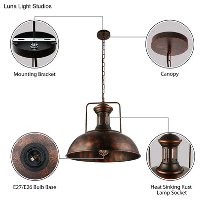 Industrial Stylish Domed Pendant Light in Aged Silver - 13"/16" Wide - Ideal for Dining Room