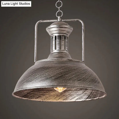 Industrial Stylish Domed Pendant Light in Aged Silver - 13"/16" Wide - Ideal for Dining Room