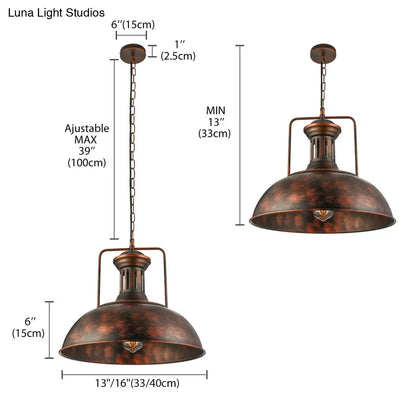 Industrial Stylish Domed Pendant Light in Aged Silver - 13"/16" Wide - Ideal for Dining Room